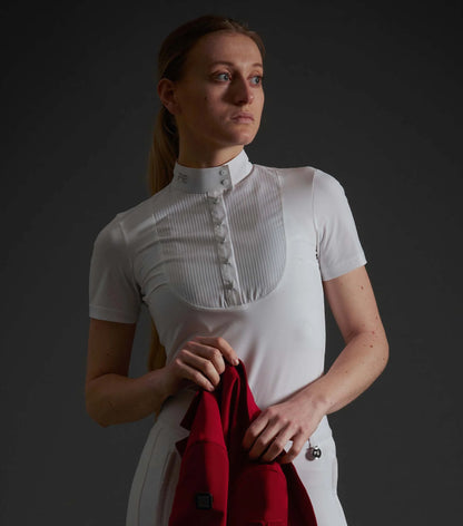 Premier Equine Famosa White Competition Shirt | Short Sleeve Equestrian Show Shirt for Women | Equiflair