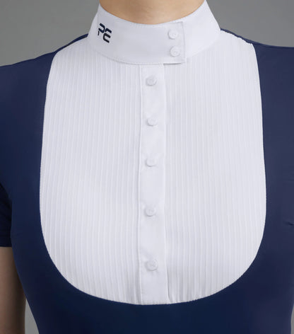 Premier Equine Famosa Navy & White Competition Shirt - Ladies Equestrian Apparel, Short Sleeve Show Shirt with Embroidered Logo