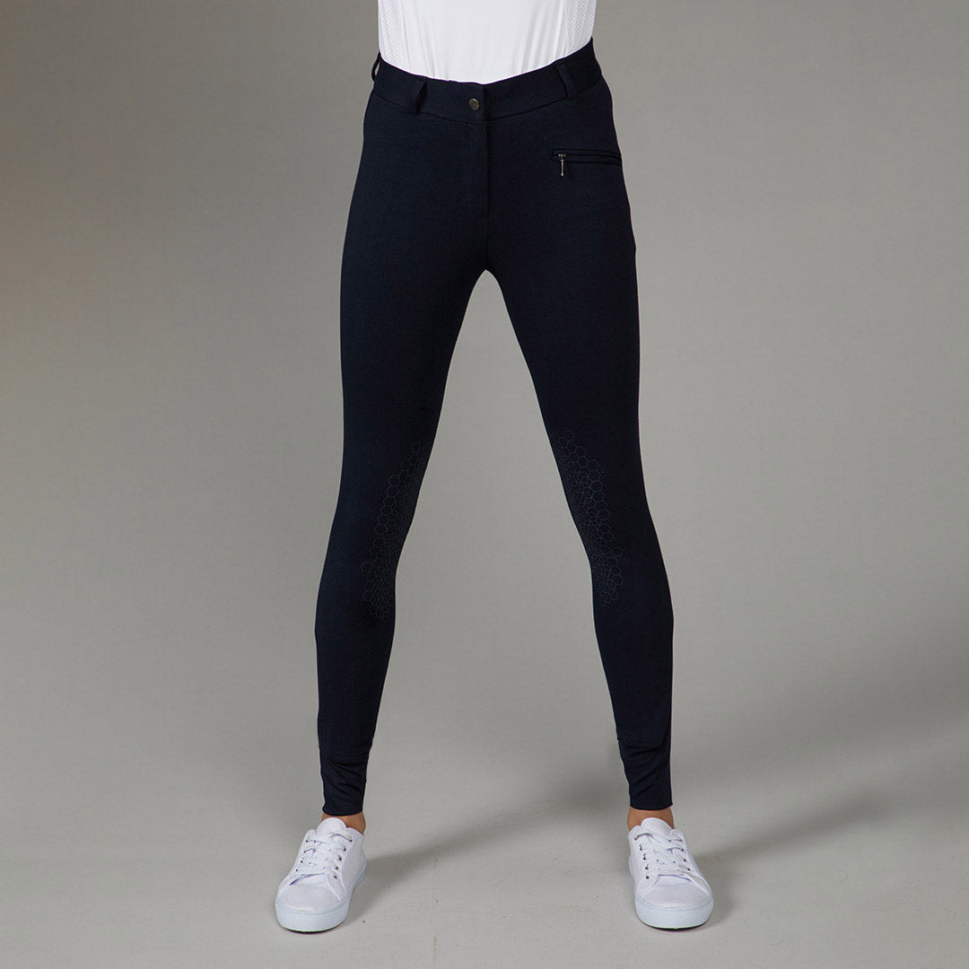 TOGGI FENTON EXTREME BREECHES: Dark blue equestrian pants with silicone knee grip & mesh socks.