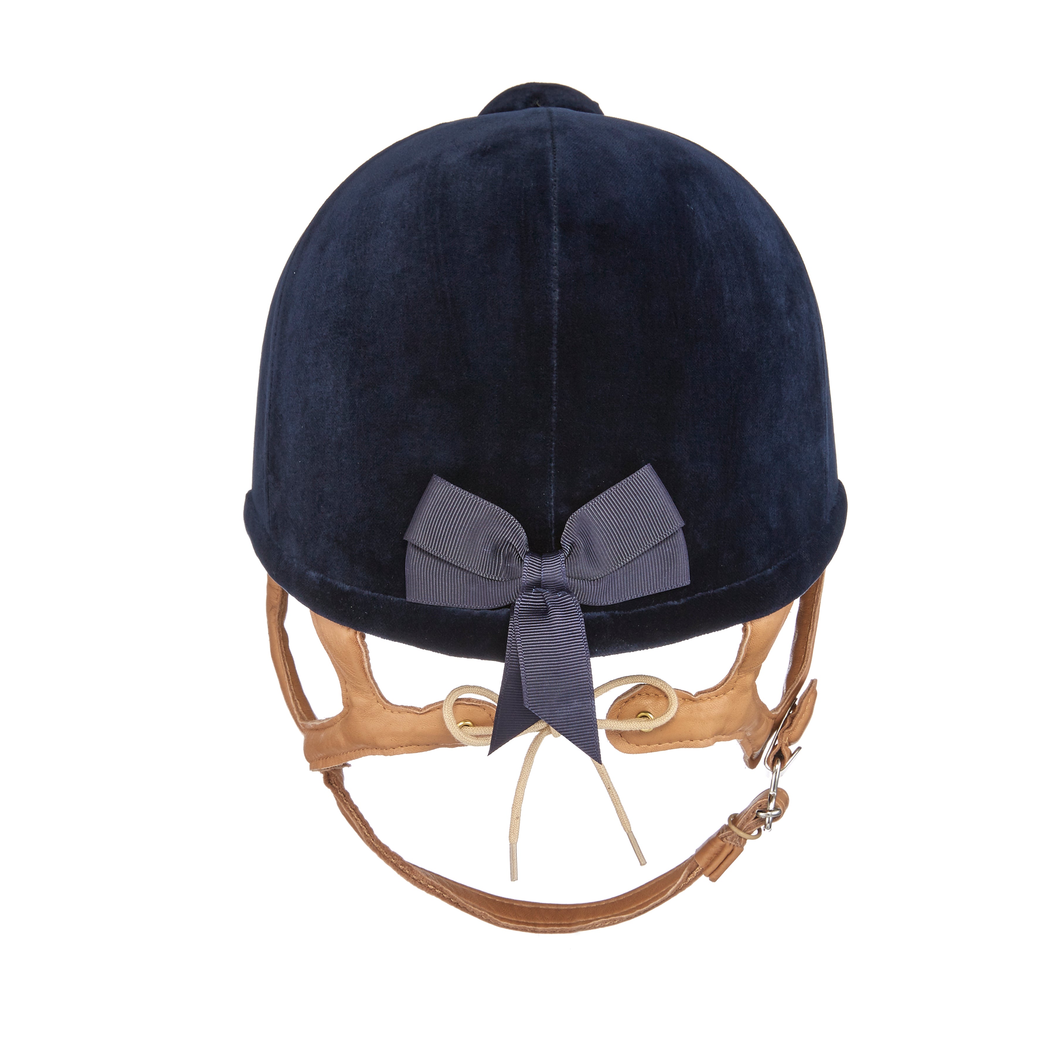Charles Owen Fian Riding Helmet: Navy Velvet Equestrian Hat with Slim Harness and Bow Detail