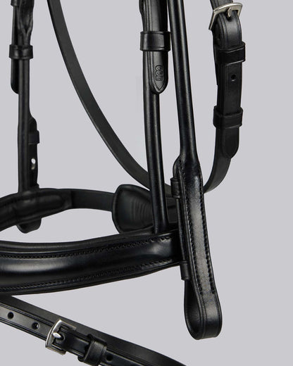 PREMIER EQUINE Finetti Rolled Leather Snaffle Bridle in Black - Luxurious Horse Bridle for Comfort & Performance.
