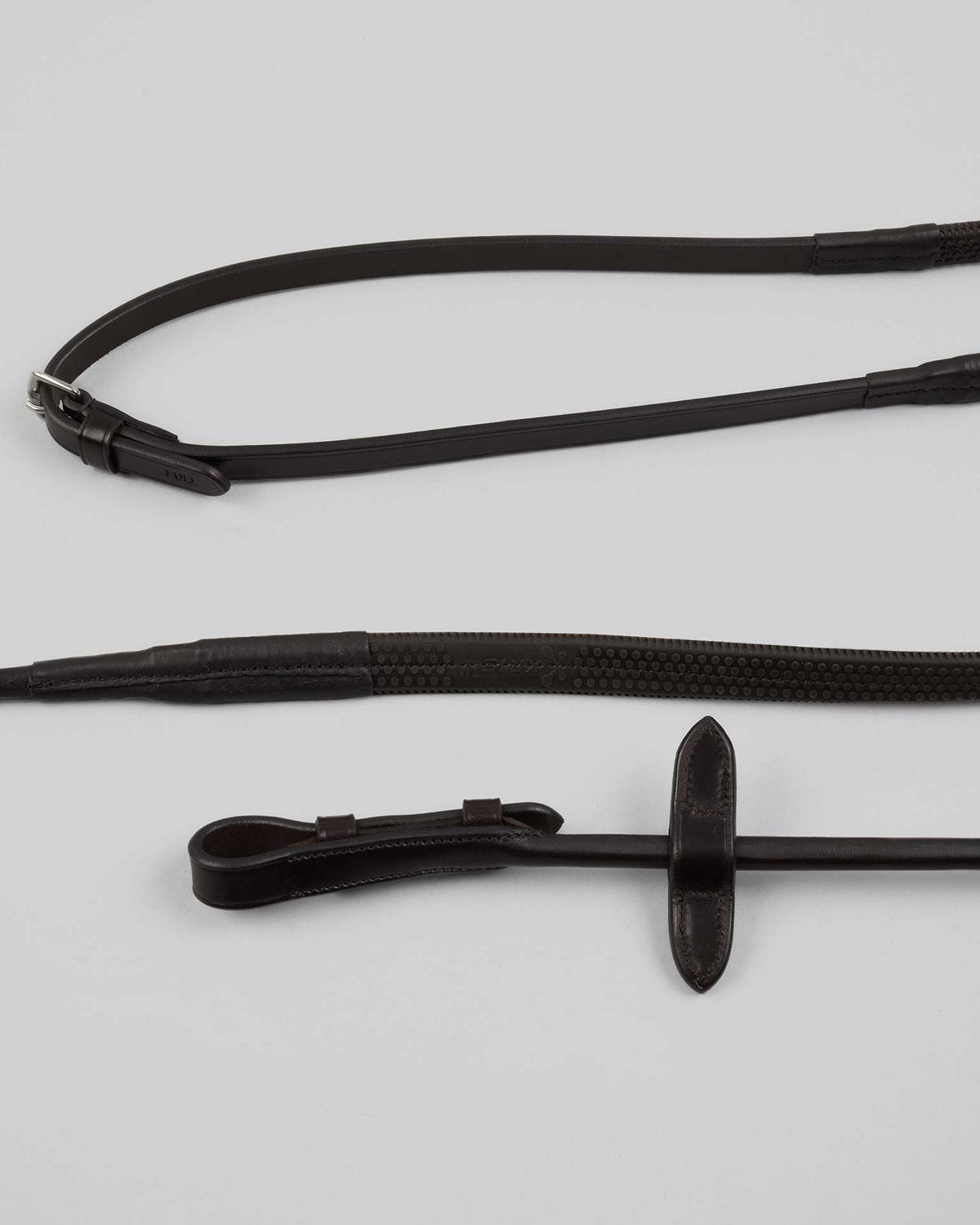 PREMIER EQUINE FINETTI Rolled Leather Reins Brown - Italian Leather Horse Riding Gear with Rubber Grip