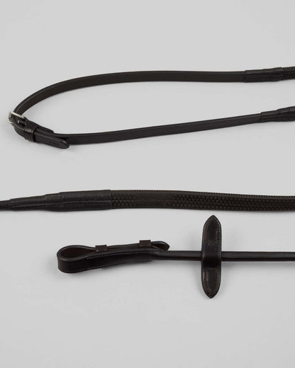 PREMIER EQUINE FINETTI Rolled Leather Reins Brown - Italian Leather Horse Riding Gear with Rubber Grip