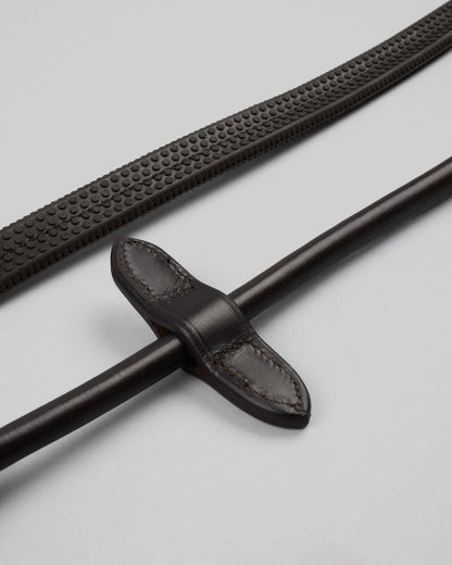 PREMIER EQUINE Finetti Brown Rolled Leather Reins with Rubber Grip | Equestrian Riding Gear