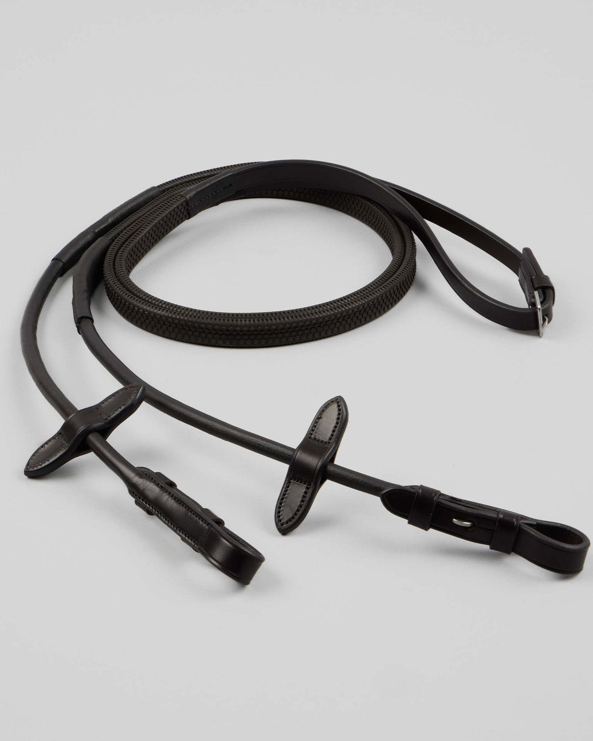 Premier Equine Finetti Brown Leather Horse Riding Reins with Rubber Grip - Equiflair