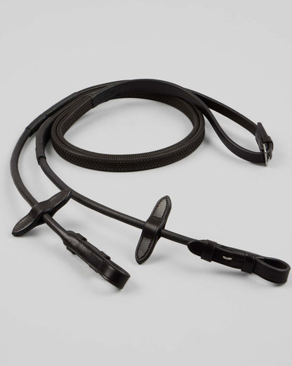 Premier Equine Finetti Brown Leather Horse Riding Reins with Rubber Grip - Equiflair