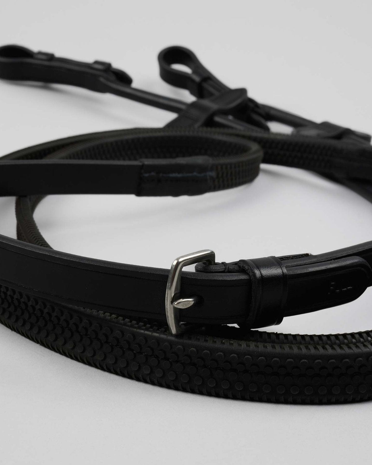Premier Equine Finetti Black Rolled Leather Reins - Equestrian Horse Riding Equipment