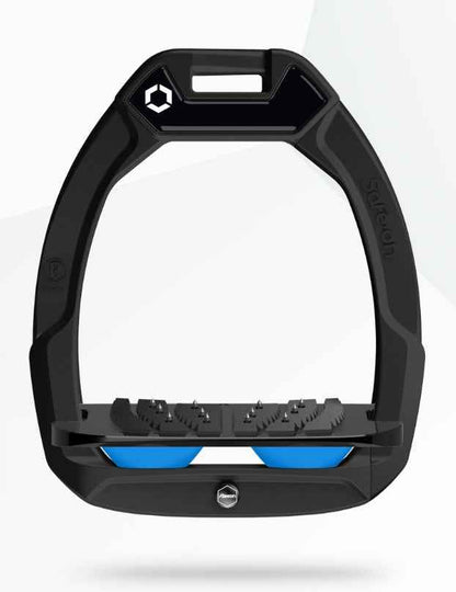 Flex-On Safe-On Stirrups: Equitation, Riding, Safety - Black/Light Blue - Reduce Fall Injuries