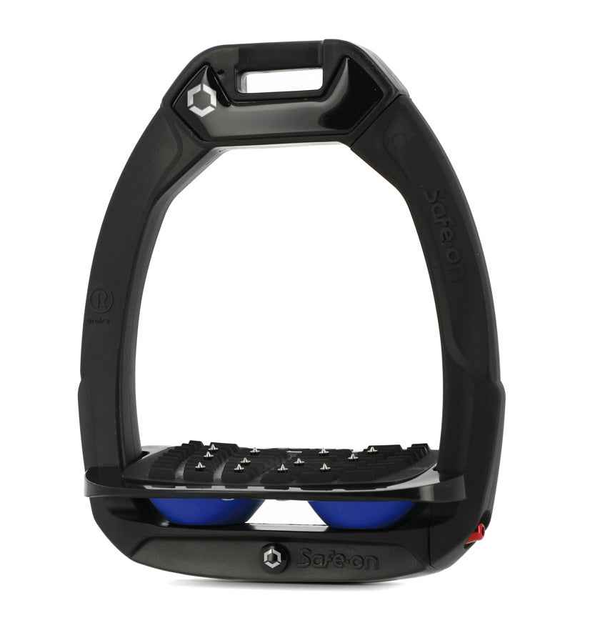 Flex-On Safe-On Black/Dark Blue Inclined Ultra Grip Safety Stirrups for Horse Riding