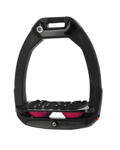 Flex-On Safe-On Inclined Stirrups Black/Fuchsia - Equestrian Safety & Comfort