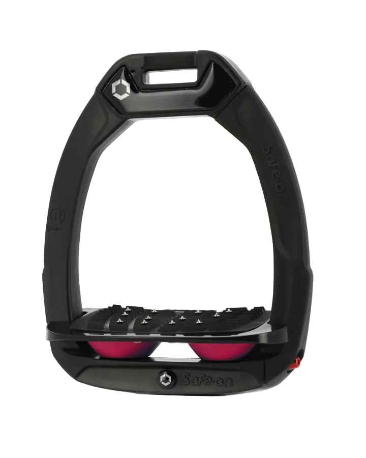 Flex-On Safe-On Inclined Stirrups Black/Fuchsia - Equestrian Safety & Comfort