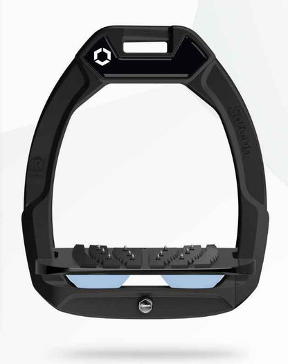 Flex-On Safe-On Stirrups: Black Equestrian Safety Stirrups with Inclined Ultra Grip for Performance
