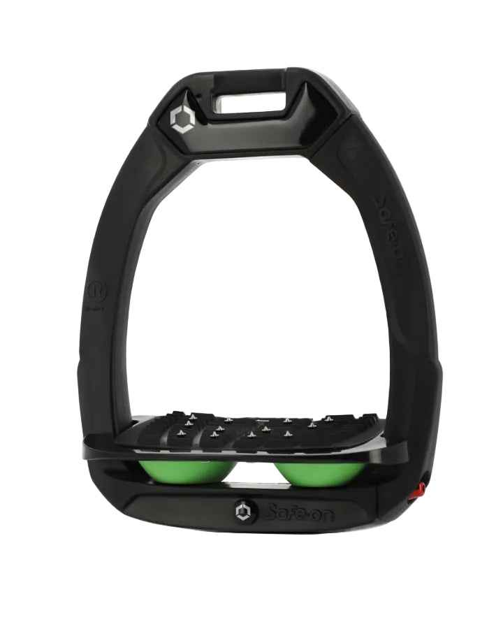 Flex-On Safe-On Inclined Ultra Grip Stirrups | Black/Black/Green | Equestrian Safety