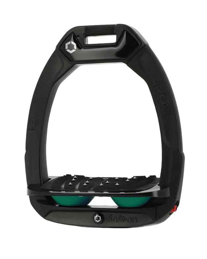 Flex-On Safe-On Stirrups: Inclined Ultra Grip, Black/Irish Green, Equestrian Safety.