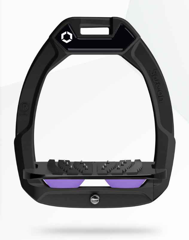 Flex-On Safe-On Inclined Ultra Grip Black/Lilac Equestrian Safety Stirrups for Horse Riding