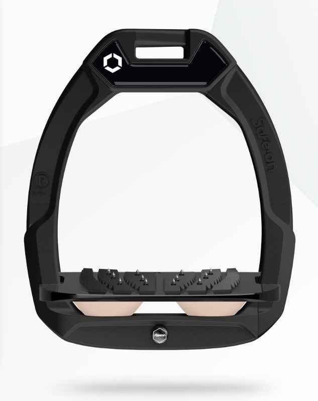 Flex-On Safe-On Stirrups: Inclined Ultra Grip, Black/Black/Milkshake - Equestrian Safety