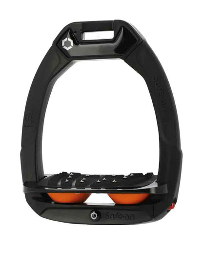 Flex-On Safe-On Inclined Ultra Grip Stirrups Black/Orange | Equestrian Safety & Comfort