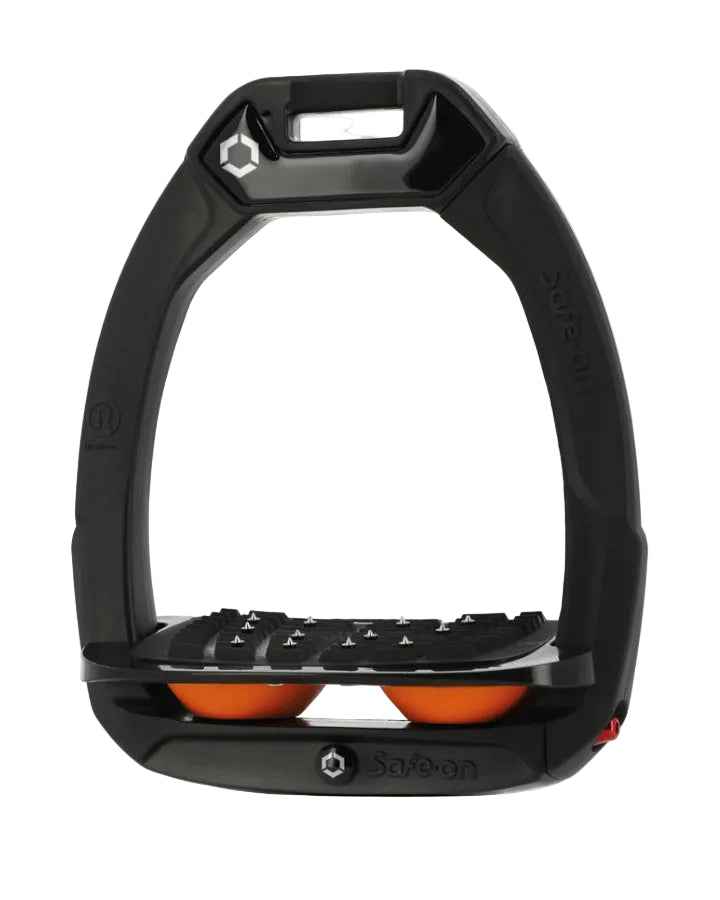 Flex-On Safe-On Inclined Ultra Grip Stirrups Black/Orange | Equestrian Safety & Comfort