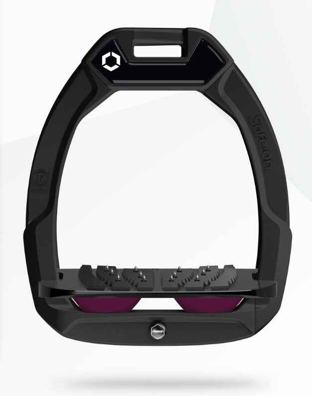 Flex-On Safe-On Inclined Ultra Grip Stirrups: Black, Plum | Equestrian Safety & Comfort