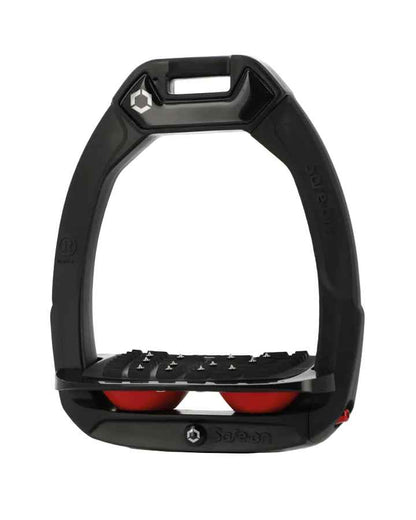 Flex-On Safe-On Black Red Horse Riding Stirrups - Safety, Comfort & Shock Absorption
