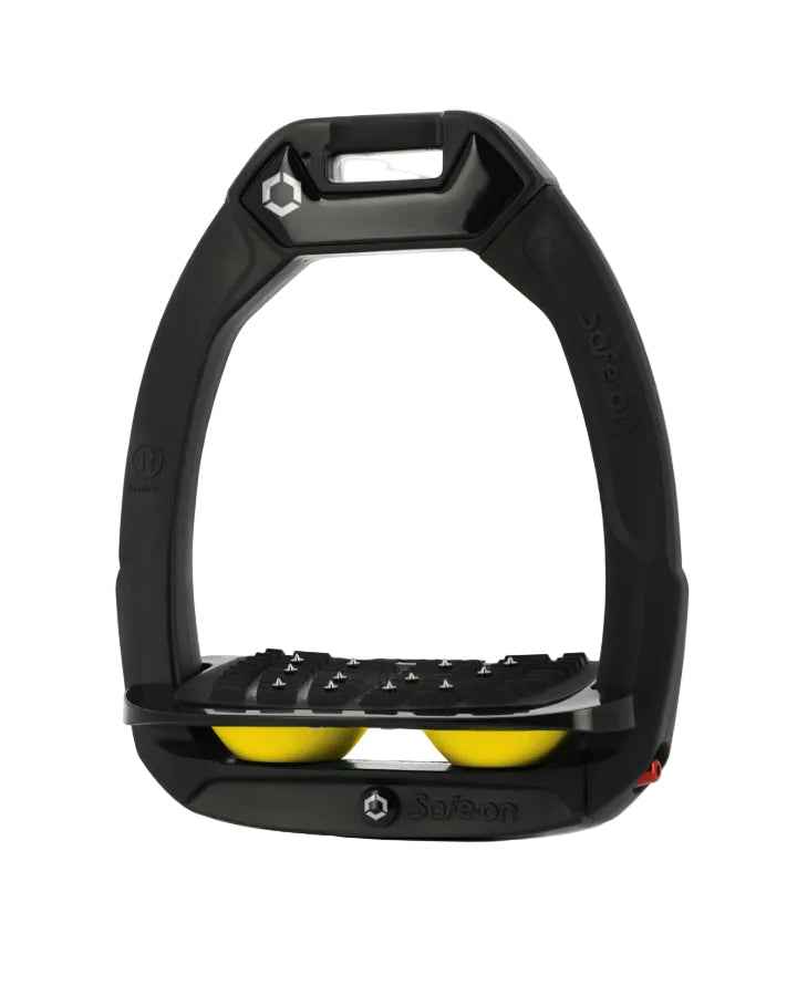 Flex-On Safe-On Inclined Ultra Grip Stirrups Black/Black/Yellow - Horse Riding Safety