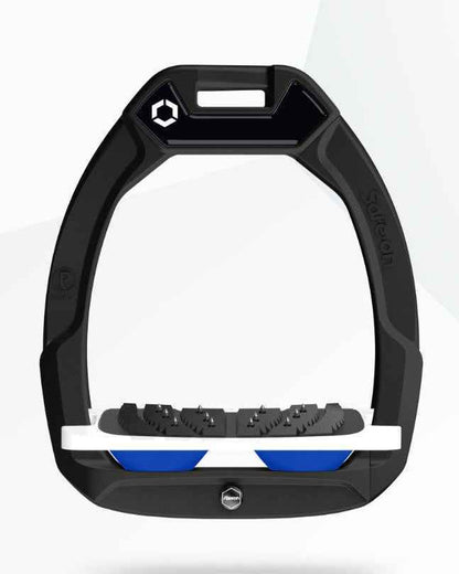 Flex-On Safe-On Inclined Ultra Grip Stirrups Black/White/Dark Blue - Safety Release Stirrups