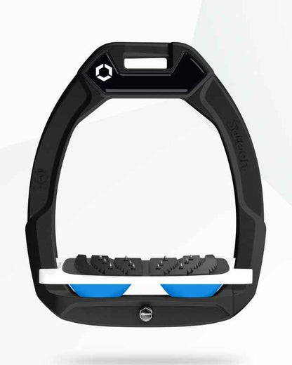 Flex-On Safe-On Inclined Ultra Grip Stirrups Black/White/Light Blue - Safety Equestrian Horse Riding Gear