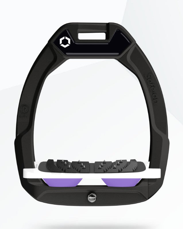 Flex-On Safe-On Inclined Ultra Grip Stirrups - Black/White/Lilac - Equestrian Safety