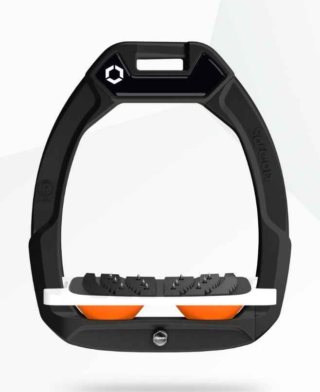 Flex-On Safe-On Inclined Ultra Grip Stirrups Black/White/Orange