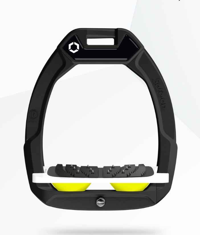 Flex-On Safe-On Inclined Ultra Grip Stirrups Black/White/Yellow