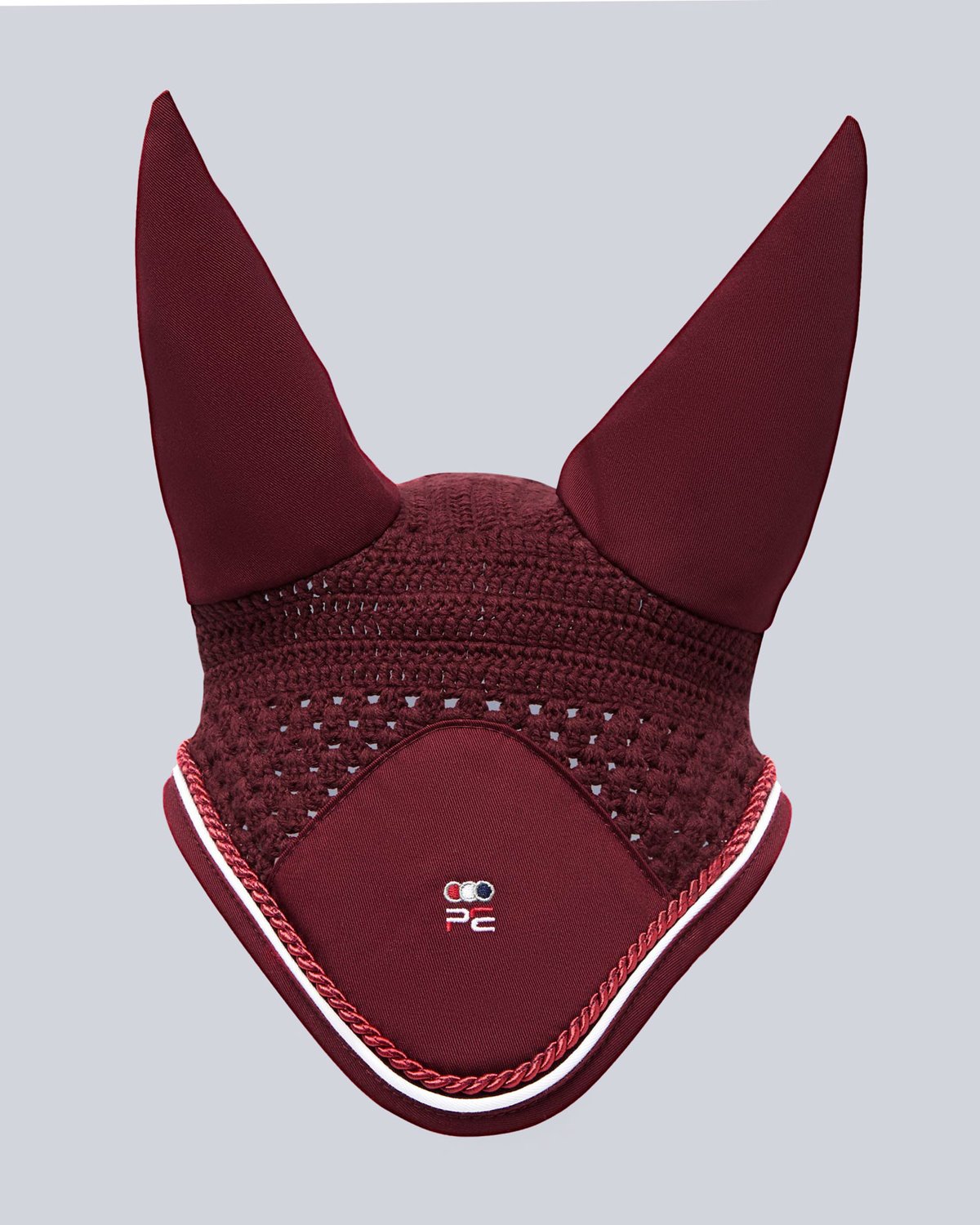 Premier Equine Burgundy Fly Veil - Crochet Horse Ear Bonnet for Insect Protection and Comfort