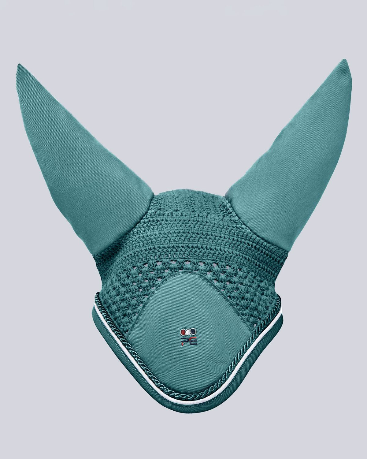 Premier Equine Turquoise Horse Fly Veil - Crochet Ear Bonnet for Equestrian Use