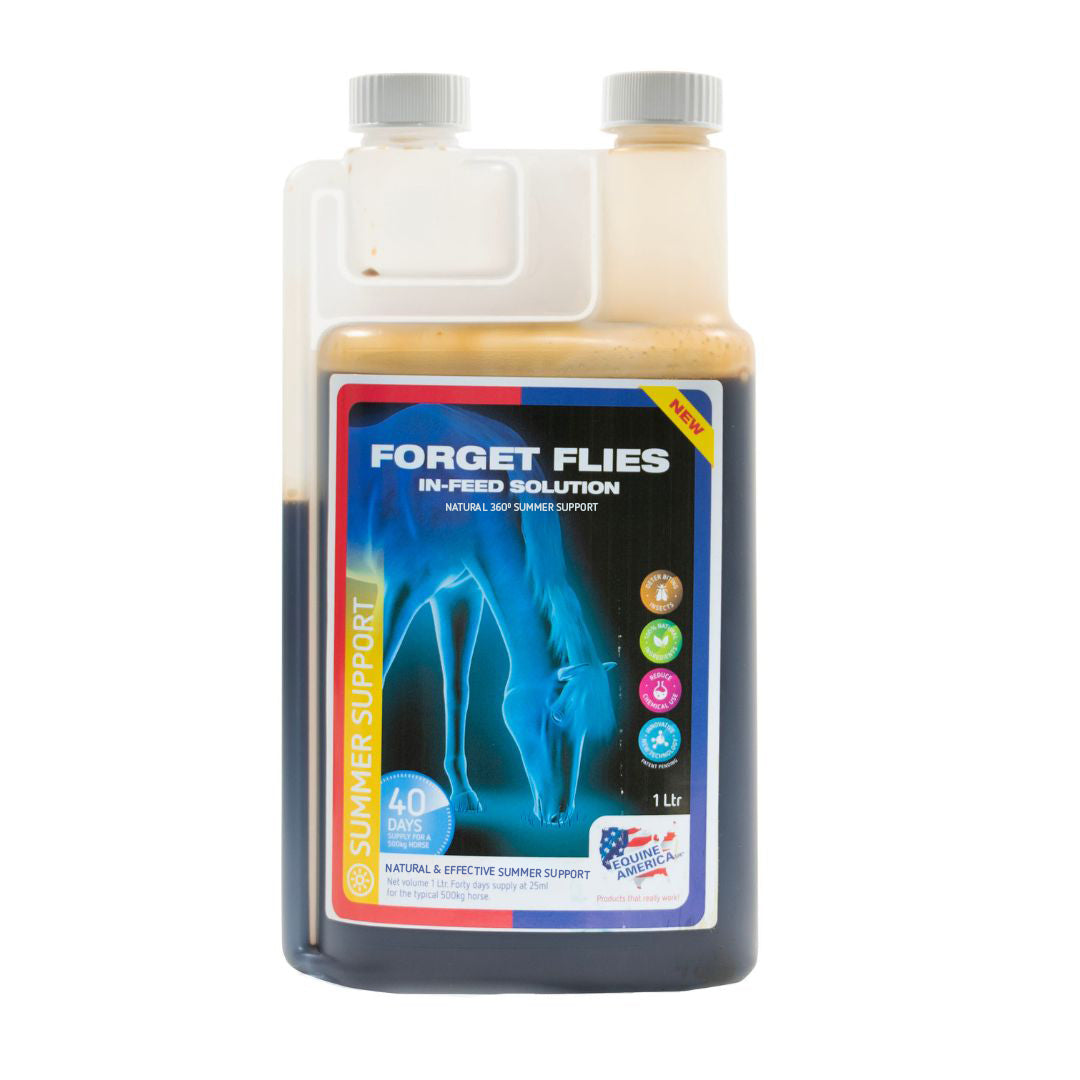 Equine America Forget Flies In-Feed Solution 1Ltr - Natural Horse Fly Repellent for Summer Support