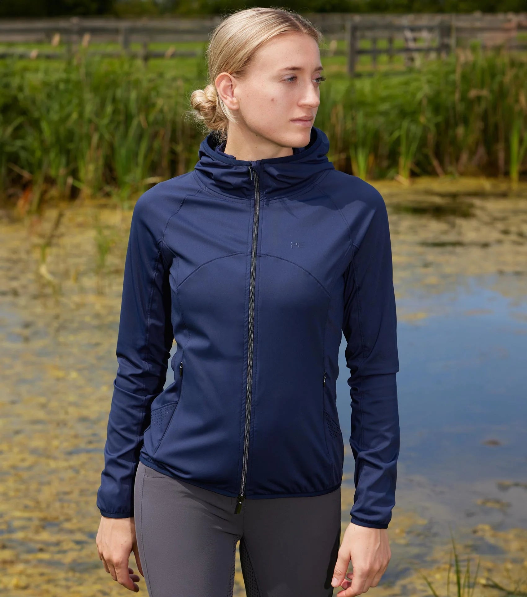 Premier Equine Franca Navy Sports Jacket: Lightweight, breathable equestrian jacket for women.