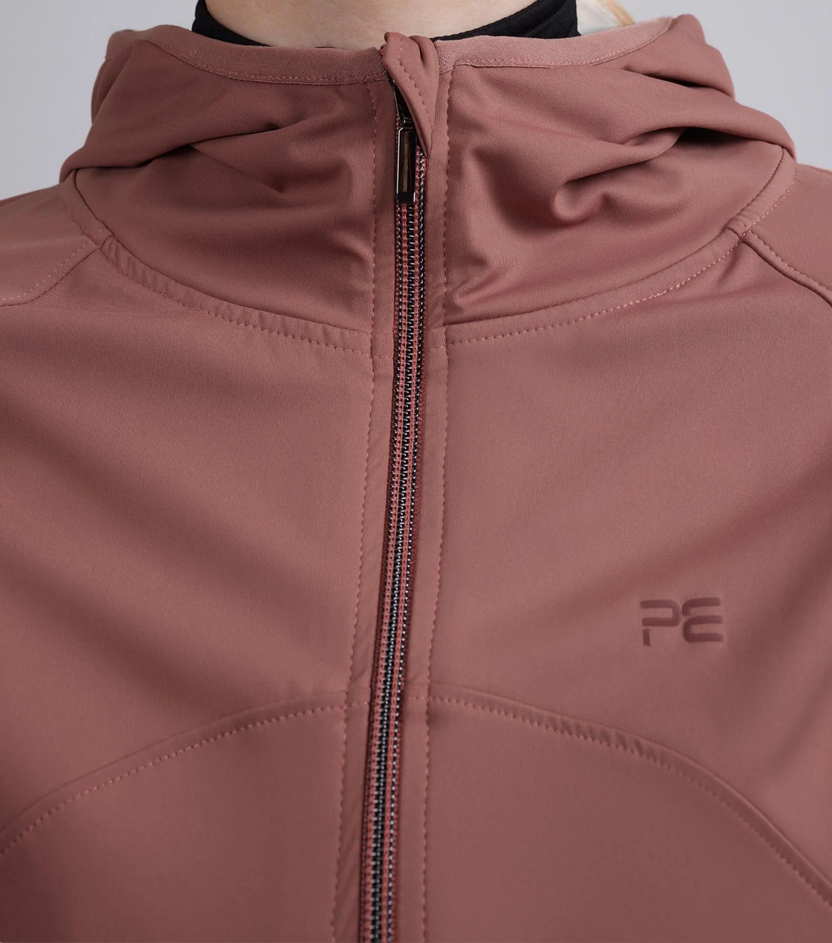 Equestrian Franca Hooded Sports Jacket: Rosewood ladies riding jacket by Premier Equine, comfortable & stylish, lightweight, PE branding