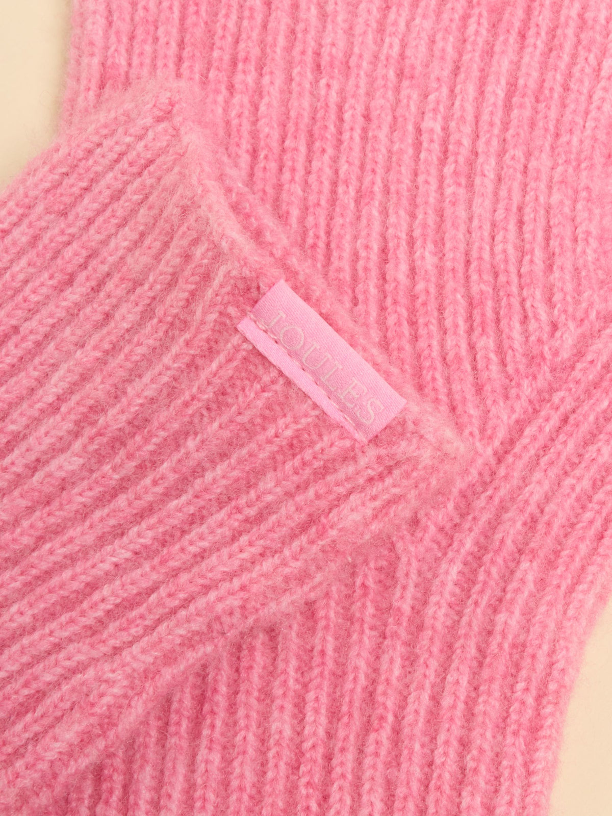 Cozy Pink Joules Women's Fine Knit Gloves with Ribbed Texture and Logo Tab