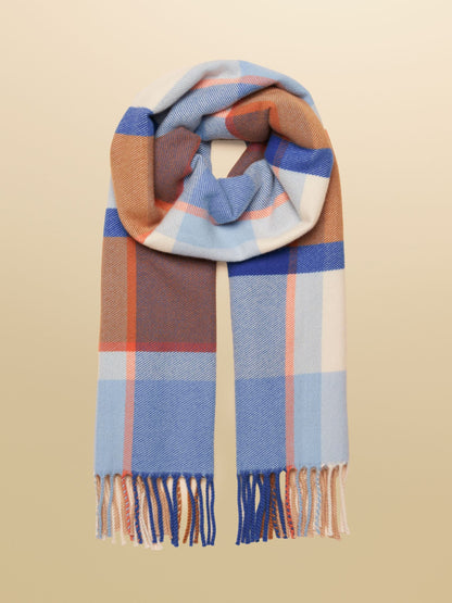 Women's Joules Blue Cream Check Langtree Scarf