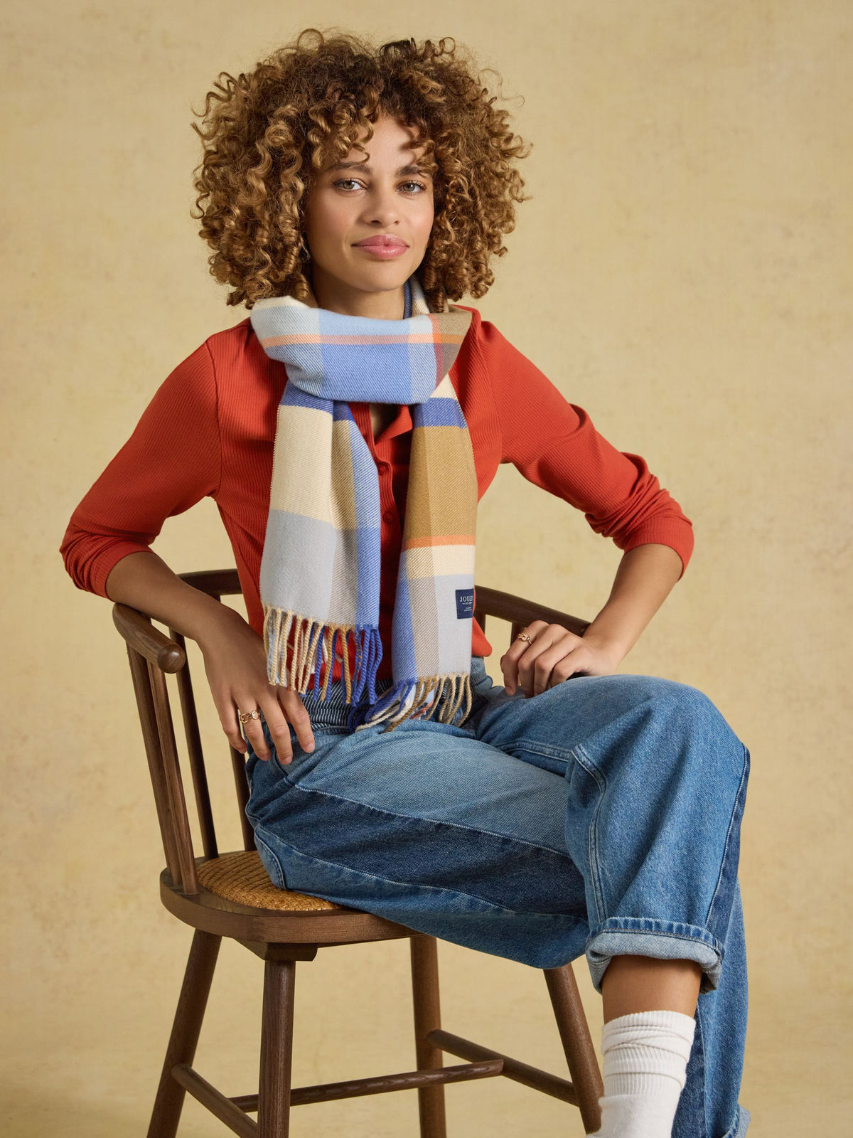 Women's Joules Blue Cream Check Langtree Scarf