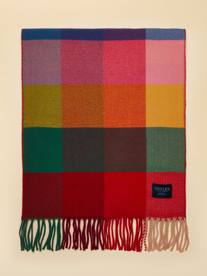 Joules Women's Langtree Bright Gingham Plaid Winter Scarf with Tassels