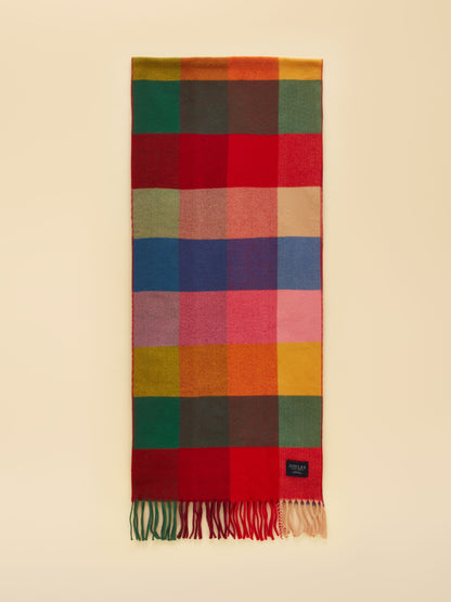 Joules Women's Bright Gingham Plaid Scarf with Tassels - Soft Knit Checked Winter Accessory