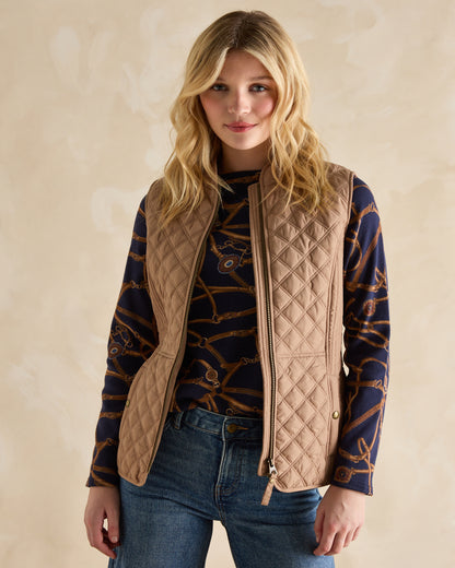 JOULES MINX Brown Quilted Gilet: Showerproof Diamond Quilted Vest for Women - Stylish & Functional Layering Piece