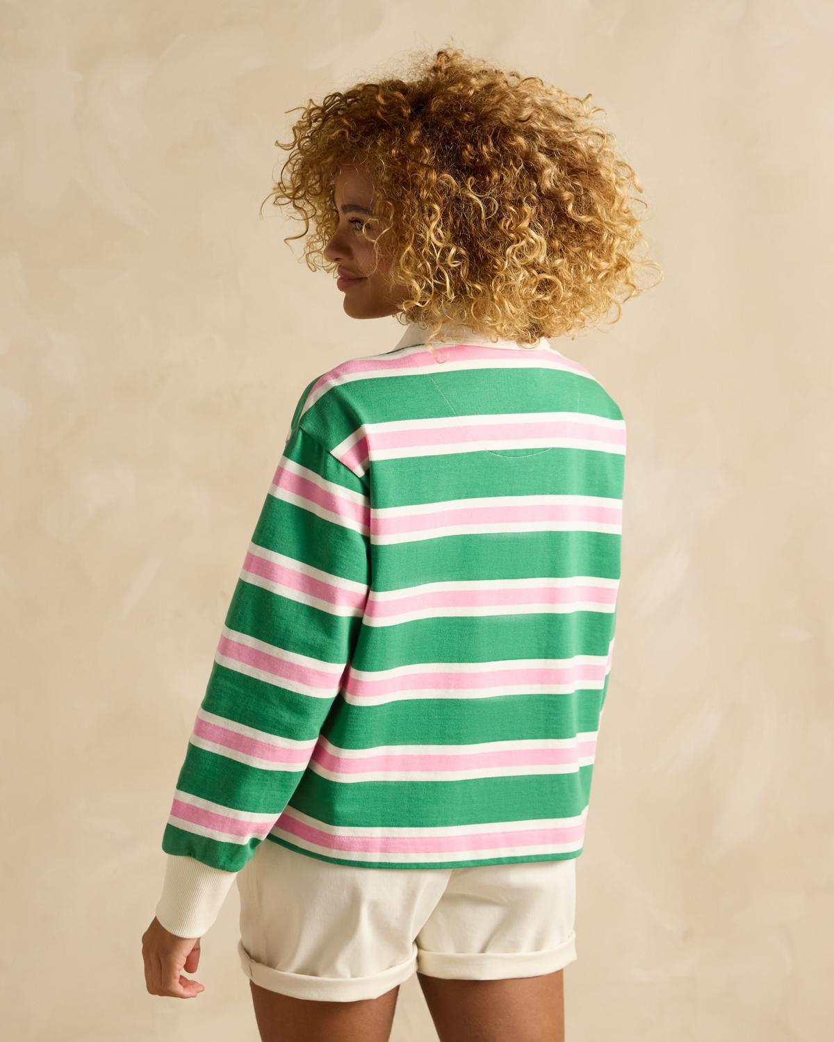 Joules Lara Green Multi Striped Rugby Shirt for Women - Equiflair