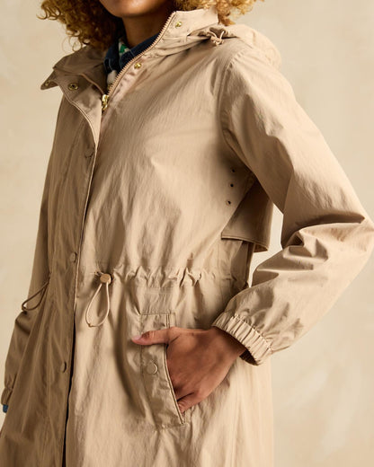 JOULES HENSLEY Waterproof Coat Tan Brown Hooded Jacket - Women's Longline Outerwear