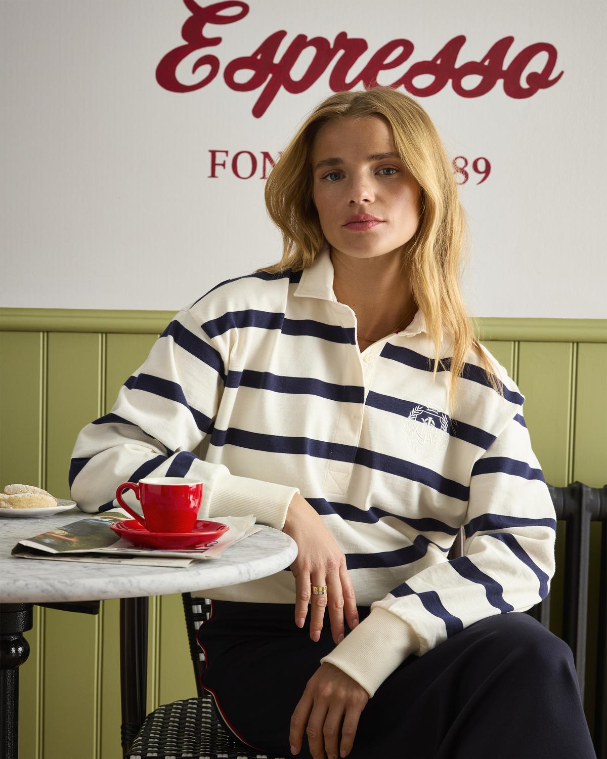 Joules Lara Navy Stripe Sweatshirt: Stylish women's striped top.