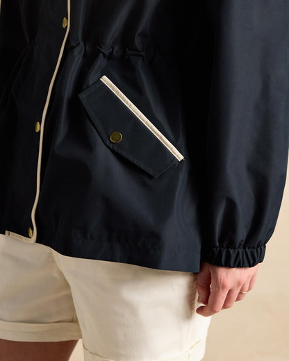 Joules Navy Raincoat with Hood and Pockets - Holt Packable Waterproof Jacket