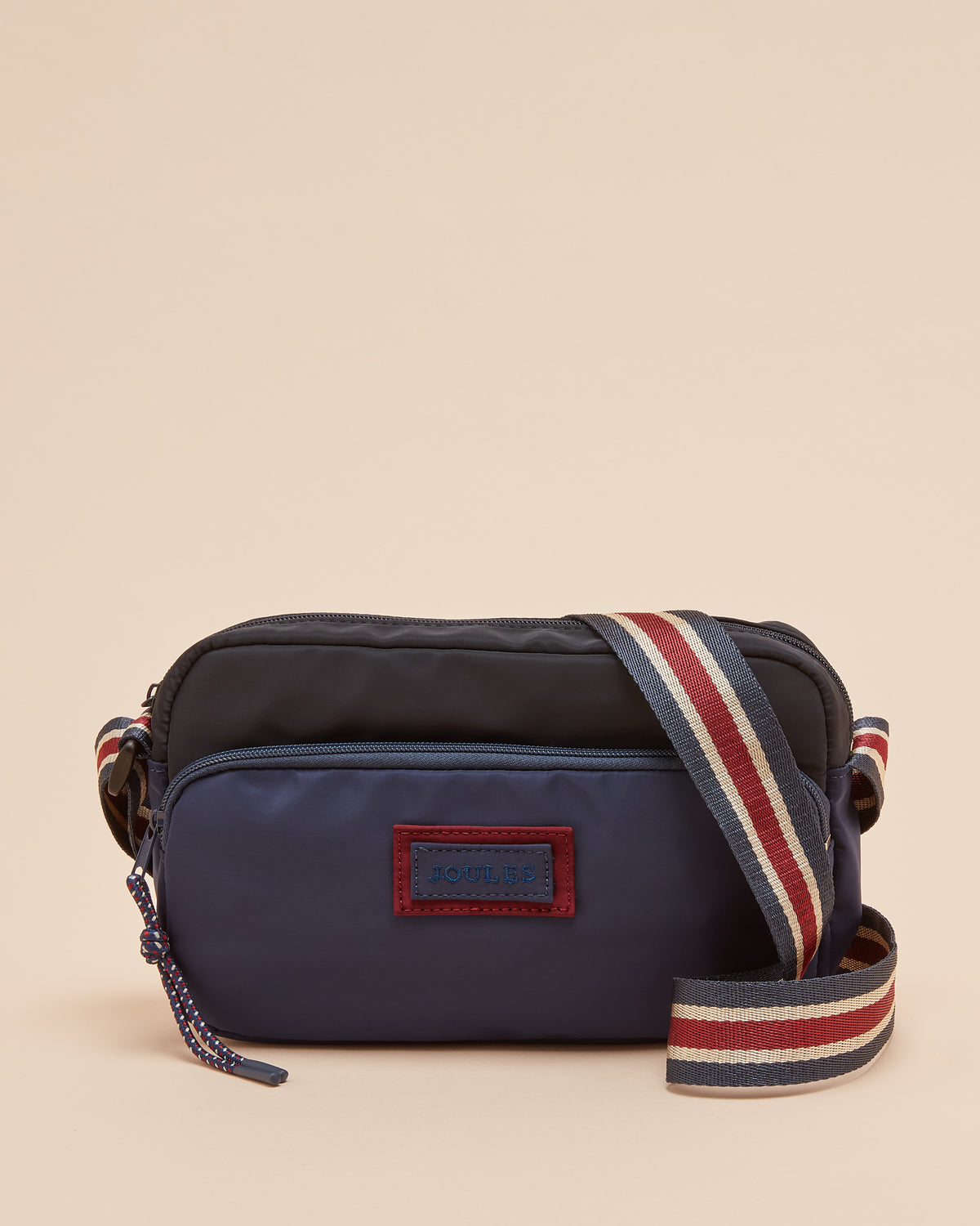 Joules Marlow Navy Nylon Cross Body Bag from Equiflair - Stylish Colorblock Shoulder Bag with Adjustable Strap