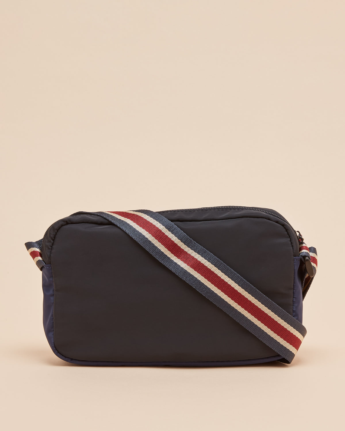JOULES Marlow Navy Crossbody Bag: Nylon, Adjustable Striped Strap, Zipped Compartments - Stylish & Practical Fashion Accessory