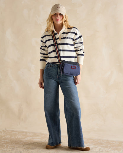Joules Marlow Navy Nylon Crossbody Bag with Striped Strap. Fashionable women's bag from Equiflair.