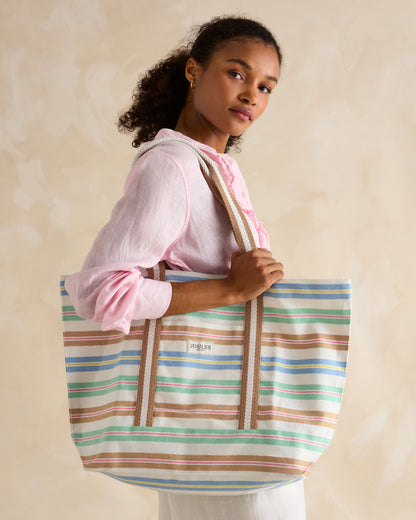Joules Promenade Beach Bag - Stripe Canvas Shoulder Bag for Summer Essentials