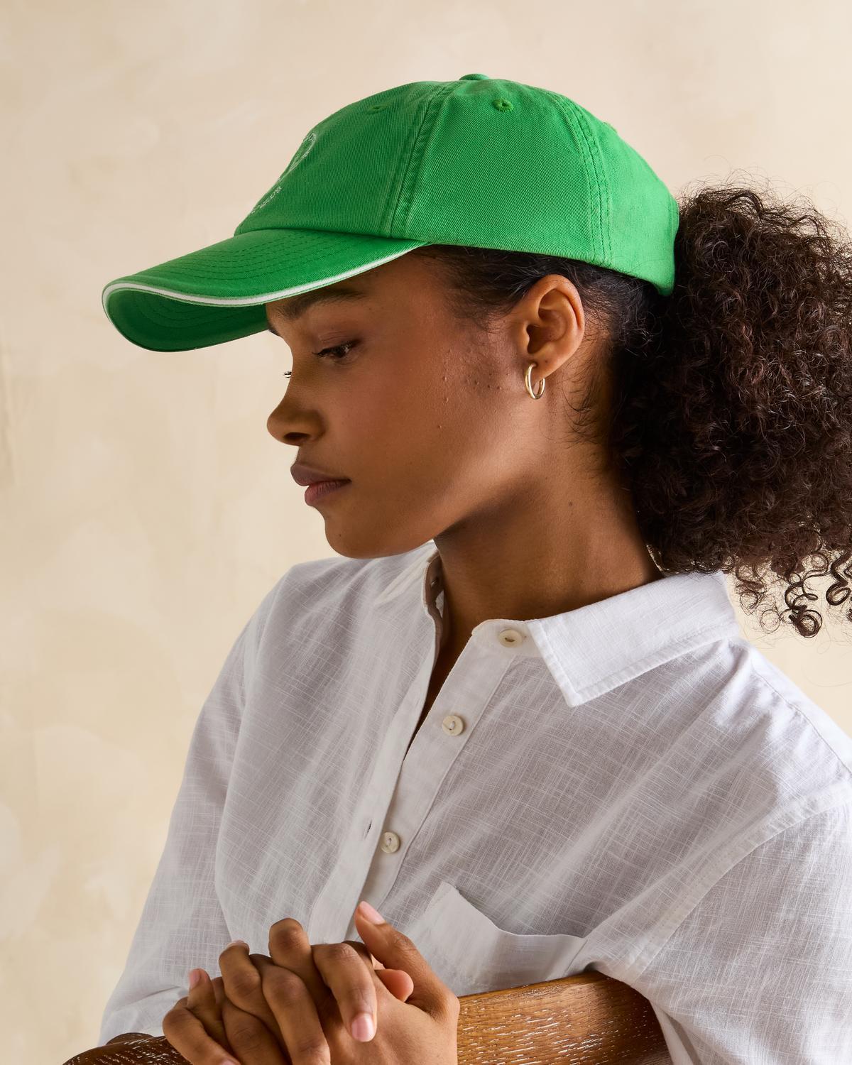 Equiflair: Woman in Joules Daley Green Baseball Cap. Women's Fashionable Hat.